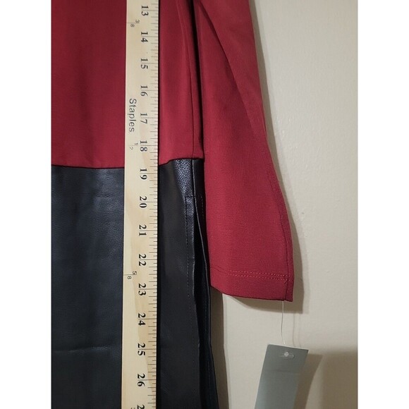 N. Natori Womens Tunic Top Colorblock Knit- Faux Leather Trim Long Sleeve S NWT - Picture 4 of 8